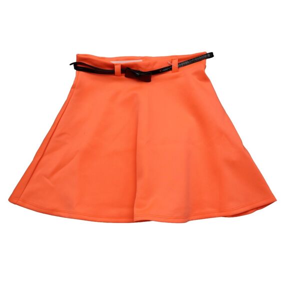 Flare Skirt Womens Orange Belted Zip Flat Front Stretch Casual Mini A Line - Picture 1 of 13